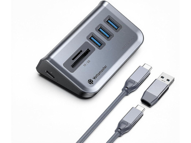 Yottamaster USB Hub with SD Card Reader, Triangle Desktop USB3.0 Hub with 3 USB A 3.0 Ports, TF & SD Card Reader with 1.64ft Cable for PC, Laptop...