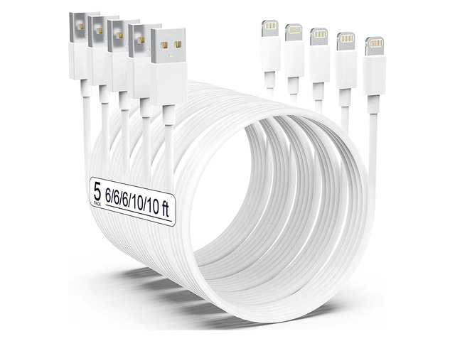 Apple MFi Certified iPhone Charger 5pack [6/6/6/10/10FT] Lightning Cable Long Fast Charging Cord, Tangle-free, Durable iPhone Charger Cable for...