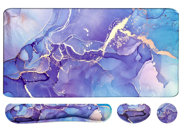 Large Mouse Pad and Keyboard Wrist Rest, Desk Pad for Keyboard and Mouse, 4-in-1 Large Gaming Mouse Pad with Wrist Support - Purple Marble