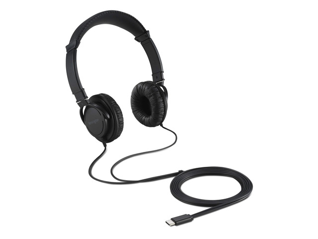 USB-C Hi-Fi Headphones, On-Ear for Kids, for School, for Adults, Padded Adjustable Headband, 6 ft Cord (K97456WW), Black