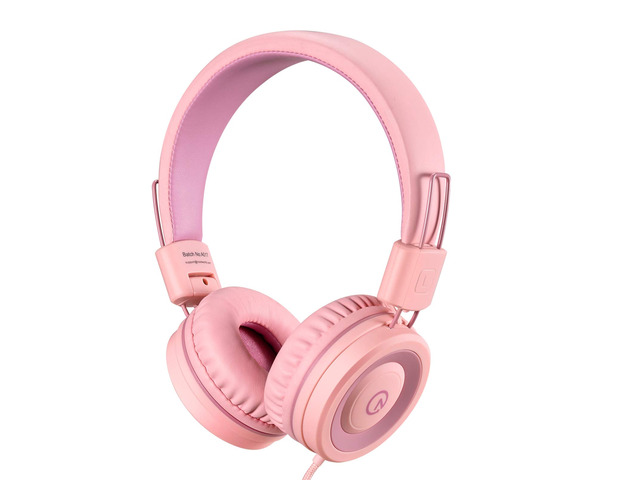 K11 Kids Headphones Wired 3.5mm Jack Tangle-Free Soft Pink 5ft Long Cord, Foldable, Plug in On-Ear Headset for iPad, Kindle Fire, Boys, Girls,...