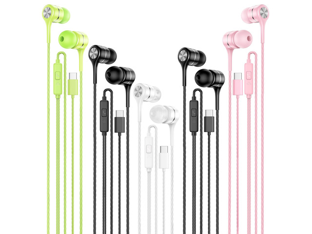Wired Earbud 5 Pack with USB-C Stereo Headphones with Microphone Works with iPad, Android, USB-C devices. Ideal for work, travel, gaming. In-ear...