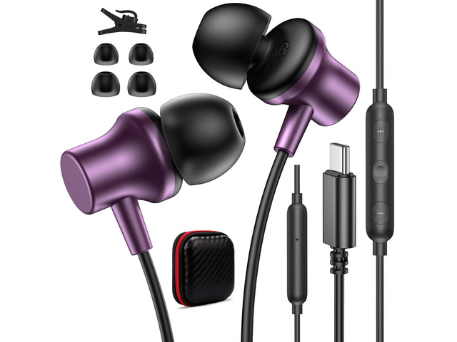 USB C Headphones for iPad A16 11 10 Noise Canceling In-Ear Wired Earbuds Mic Volume Control Type C Earphone for iPhone 17 Pro Max 16e 16...