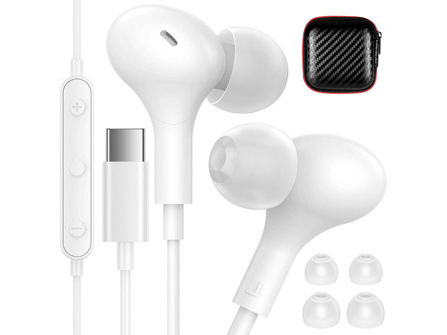 USB C Headphones for Apple iPhone 17 16 15 17e 16e Wired Earbuds with Case Soft Silicone Small in Ear Buds HiFi Sound Type C Earphones Corded...