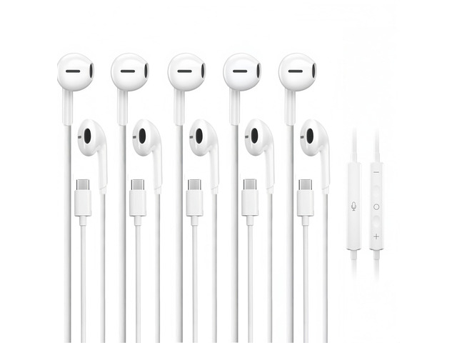 5 Pack USB C Headphones for iPhone 17/16/15 Pro Max iPad Plus TypeC Earphones with Microphone Volume Control USBC Wired Earbuds USB Type C Earphone...