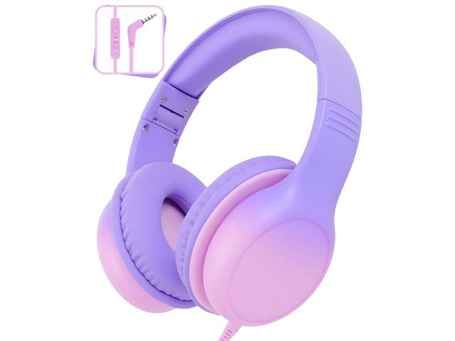 Over Ear Kids Headphones, HD Mic, Safe Volume Limited Headphones Stereo Sound Headphones with Cord, Foldable 3.5mm Wired Headphones for iPad,...