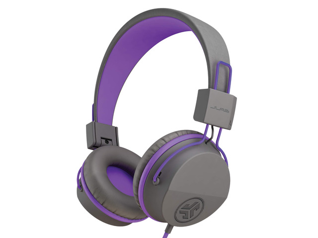 JBuddies Studio Kids Wired on-Ear Headphones with mic, Volume Limiter, Folding, Graphite/Purple