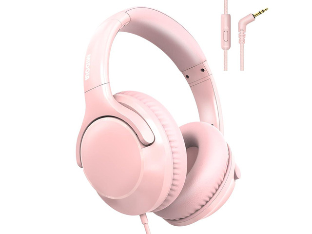 Wired Headphones with Cord Mic,Tangle-Free,Decent Sound-Acceptable Pink Adjustable Headband Foldable Over-Ear Lightweight for...