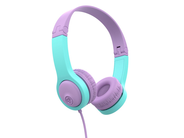 JBuddies Folding Gen 2, Kids Wired Headphones, Noise Isolating, Volume Limiting, Toddler Headphones Ages 2+, Pink/Teal