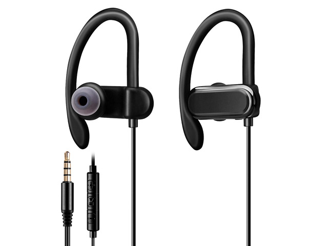 3.5mm Wired In-ear Earbuds Headphones with Mic, Ear Hooks & Noise-Isolation