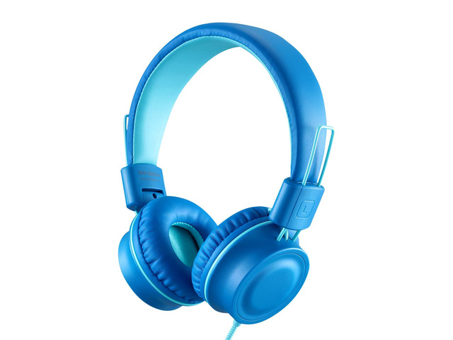 J01 Kids Headphones Wired On-Ear Foldable 3.5mm Jack Cord, Ocean Blue Stereo, Tangle-Free 5ft Cord For iPad, Kindle Fire, Laptop, Tablet,...