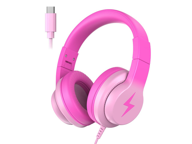 USB C Kids Headphones for School,Wired Over-Ear for Boys Girls 85dB Volume Limited, HD Stereo Sound, Adjustable Fit, Soft Cushions, Foldable Design...