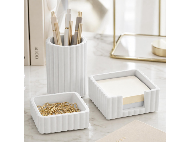 Modern Aesthetic Desk Accessories Set of 3 - Stylish Concrete Organizers For Pens and Office Supplies - A Cute and Functional Addition to Your...