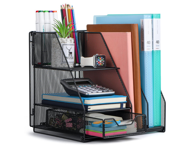 Desk Organizers and Acceessories for Office School Study 2-Tier Paper, Letter Tray, 1 Drawer and 2 Pen Holder