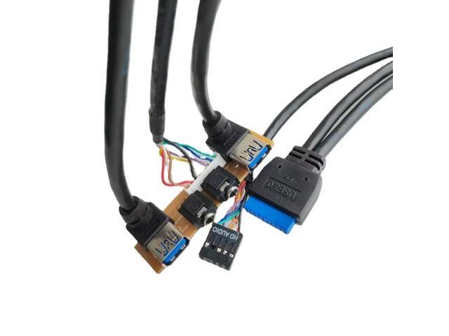 19Pin 2-Port USB 3.0 9Pin 3.5mm HD Audio 90 Degree Angled Interface Computer Motherboard Extension Cable Chassis Front Panel