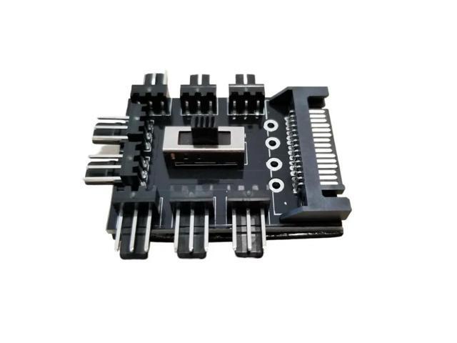 Computer Host Case SATA 1 to 8 Multi Way Splitter Cooling Fan Hub 3Pin 12V Power Cable Socket PCB 2 Level Speed Controller