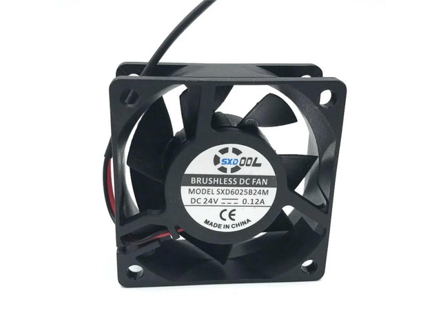 SXD6025B24M 60x60x25mm Dual Ball DC 24V 0.12A 2P 5000RPM 25.4CFM Axial Case Cooling Fan - High Airflow for Reliable