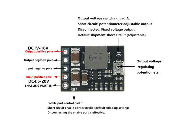 Mini DC-DC power supply step-down module with enable 10W 4.5V-20V to 1-16V12V9V5V3.3V 2A