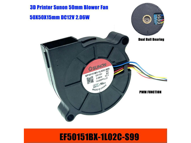 3D Printer Printing Blower Fan 50mm 5015 12V PWM 4Wire EF50151BX-1L02C-S99 DC 12V 2.06W 50X50X15mm Dual Ball Bearing