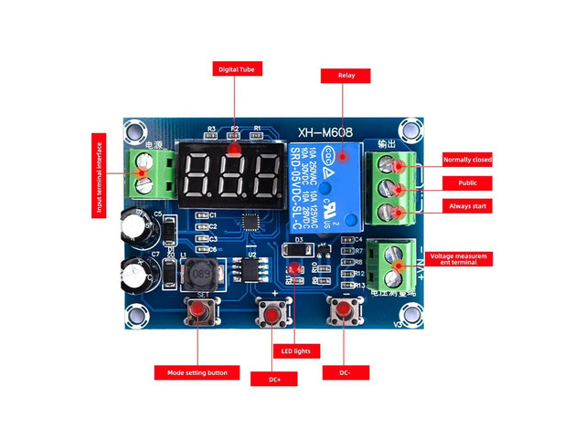 XH-M608 Load Discharge Module DC 6-40V Integrated Voltmeter Undervoltage Overvoltage Protection Timing Dischargein