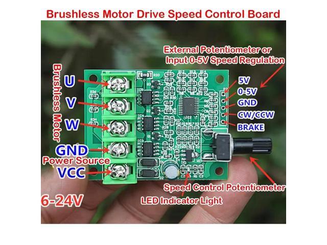 DC 6V-24V Brushless Motor Drive Control Board 3-phase Brushless and Hall Free Control Board with Potentiometer Speed Regulation