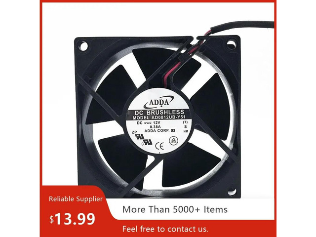 ADDA AD0812UB-Y51 80mm 12V 0.38A High-Speed Cooling Fan, Dual Ball 4200RPM, 55.39CFM For Industrial & Server Applications