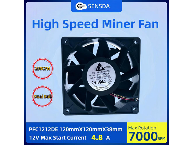 7000RPM 120mm X 38mm PFC1212DE High Speed CFM Cooling Fan 120x120x38mm 12v Delta 12038 120mm 4.80A for Ant S7 S9 D3 L3 E9
