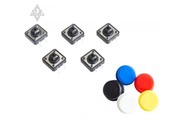 20PCS Tactile Push Button Switch Momentary 12*12*7.3MM Micro switch button + (20PCS 5 colors Tact Cap)