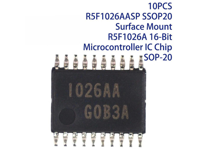 10PCS R5F1026AASP SSOP20 Surface Mount R5F1026A 16-Bit Microcontroller IC Chip SOP-20