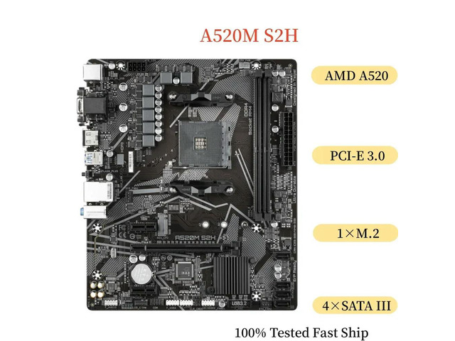 For A520M S2H Motherboard 64GB Socket AM4 DDR4 Micro ATX Mainboard 100% Tested Fast Ship