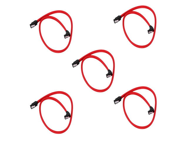 5X SATA 3.0 III SATA3 7Pin Data Cable Right Angle 6Gb/S SSD Cables HDD Hard Disk Data Cord With Nylon Sleeved(Red) 50CM