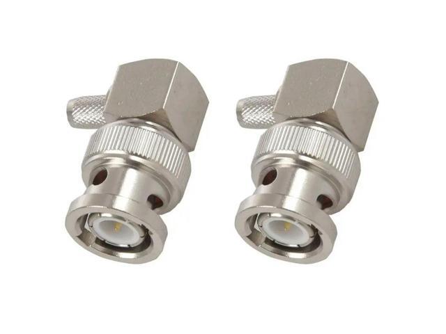 2X BNC Male Plug Right Angle Crimp For RG58 RG400 RFC195 RF Coax Adapter Connector,Silver