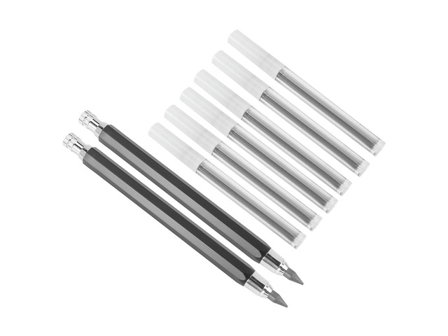 2 Pcs 5.6Mm Lead Holder Automatic Mechanical Pencil With Sharpener And Charcoal Lead Refill, 6Pcs Extra Lead Refills