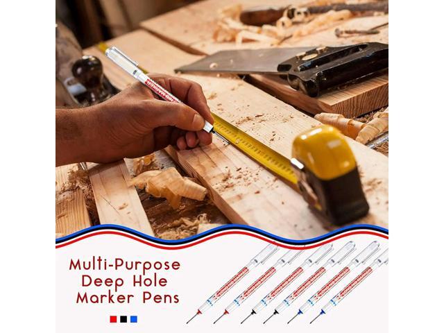 12Pcs Long Head Deep Hole Marker Multifunction Long Nosed Marker Deep Drill Hole Carpenter Mark Waterproof Marker Pen