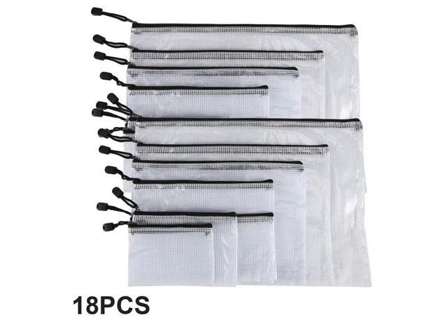 18Pcs Mesh Zipper Pouch Document Bag, 8 Assorted Size, Waterproof Plastic Zip File Folders, Multipurpose For Office,Home