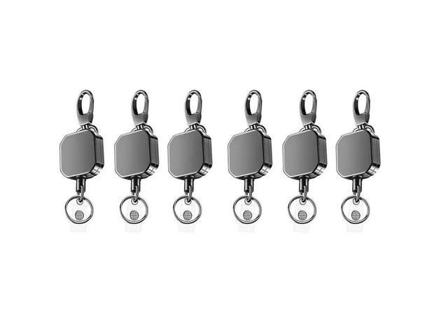 6X Heavy Duty l Retractable Carabiner Keychain Belt Badge Reels Clip 28.3Inch Reinforced Steel Wire Cord