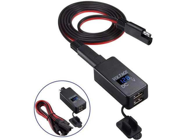SAE To USB Adapter With Voltmeter Motorcycle Quick Disconnect Plug With Waterproof Dual USB Charger For Phone