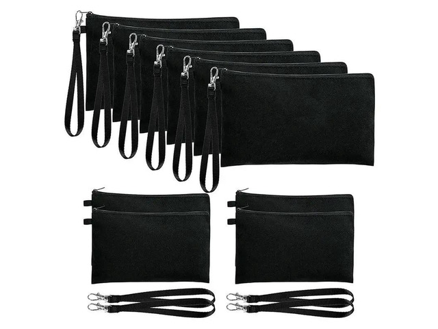 10Pack Sublimation Blank Cosmetic Bags With Wristband For DIY Craft Zipper Pencil Bags Black 8.3 X 5.1 In