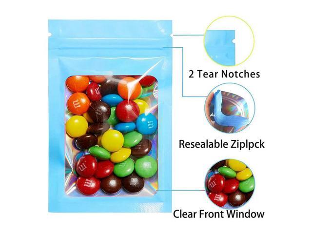 300Pcs Reseale Holographic Bags, Smell Proof Mylar Pouch With Clear Window For Food Party Favor Business
