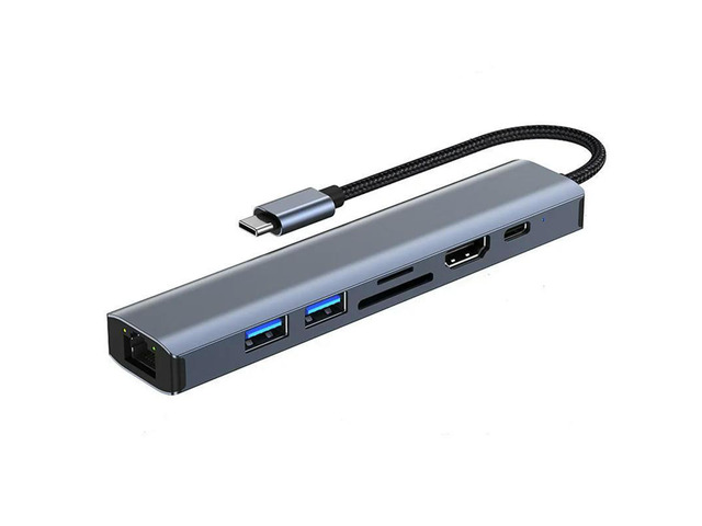7In1 Type C HUB USB 3.0 Multiport Splitter Adapter With PD Ports Card Reader For Compute PC Replacement