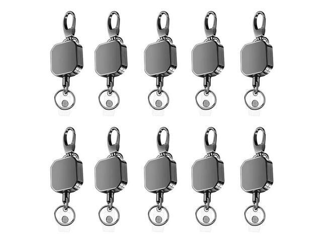 10X Heavy Duty l Retractable Carabiner Keychain Belt Badge Reels Clip 28.3Inch Reinforced Steel Wire Cord
