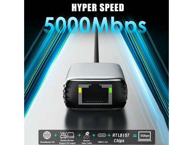 USB 3.2 To 5Gbps Ethernet Adapter RTL8157 5000Mbps RJ45 Network Converter For Laptop Support 5G,2.5G,1G,100Mbps