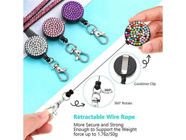 8 Sets Rhinestone Lanyard ID Card Holder Crystal Retractable Badge Reel Rhinestone Neck Lanyard Card Holder