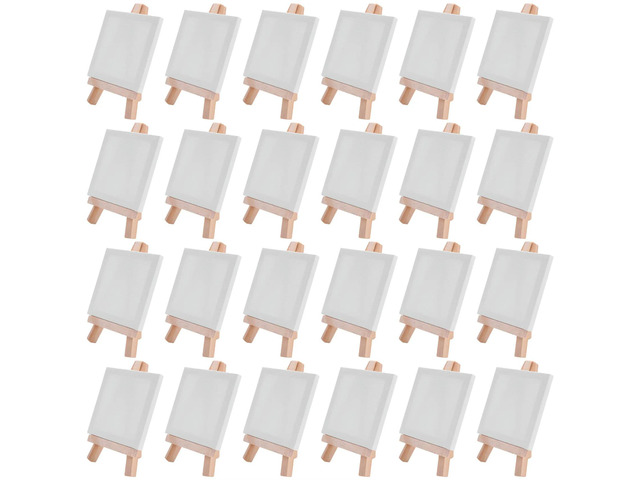 24Set Artists 5 Inch Mini Easel +3 Inch X3 Inch Mini Canvas Set Painting Craft DIY Drawing Small Table Easel Gift