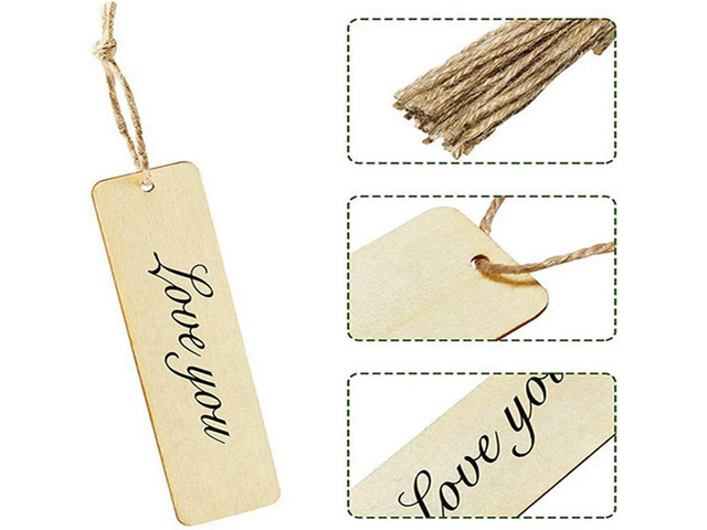 200Pcs Wooden DIY Bookmark Blank Bookmarks With Ropes Wooden Book Markers Rectangle Thin Hanging Tag