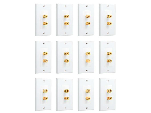 12 Pack Single Gang 1.0 Speaker Wire Wall Plate (Banana Plug Wall Plate) For 1 Speaker, White
