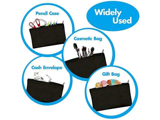 60 Pcs Black Blank Canvas Bag 8.3X4.7In Stationery Zipper Bag DIY Graffiti Pencil Case DIY Gift Bag