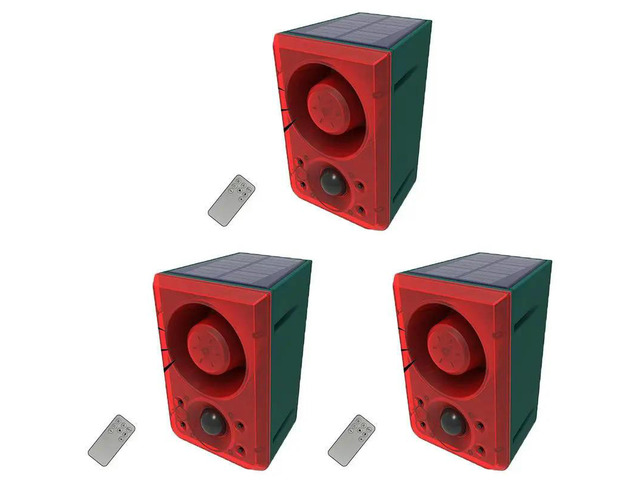 3X Outdoor Solar Motion Sensor Alarm With Remote Control, 130Db Sound Light Alarm Siren Sound Alarm