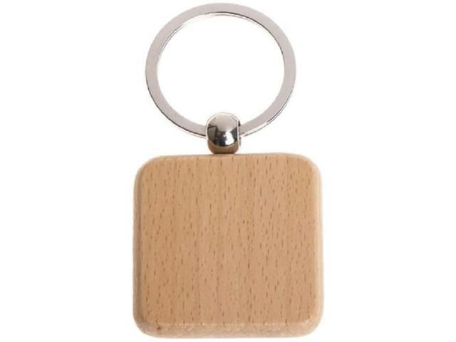 250Pcs DIY Blank Wooden Keychain Square Carved Key Ring Wooden Key Ring 40 X 40 Mm