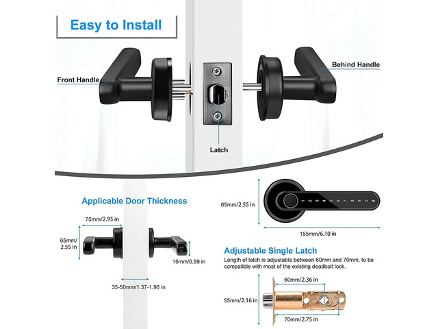 2X Fingerprint Door Lock Door Knob With Keypad Keyless Entry Door Lock With Handle For Home Hotel Office Apartment